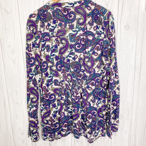 Torrid Blouse White Purple Green Paisley Floral - Picture 5 of 9